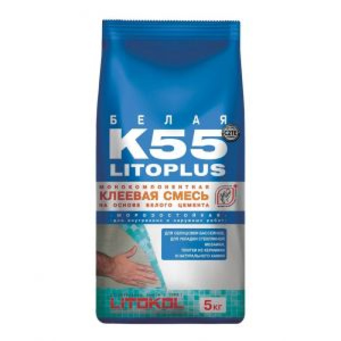 Клей для стеклянной мозаики и плитки Litokol Litoplus K55 (белый) 5 кг Клей для стеклянной мозаики и плитки Litokol Litoplus K55 (белый) 5 кг